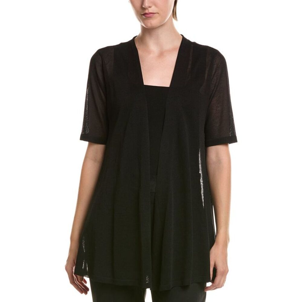 Anne Klein Womens  Petite Semi Sheer Short Sleeve Cardigan, Black